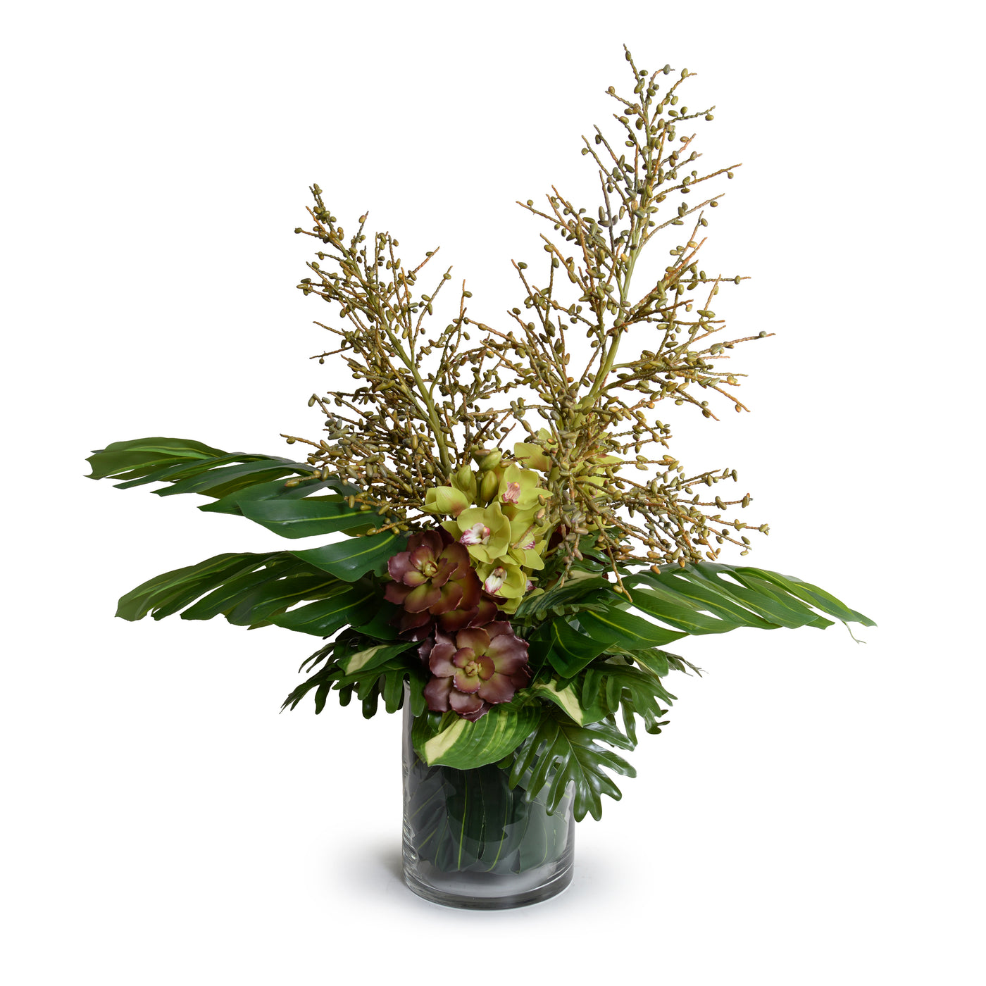 Palm Fruit & Cymbidium Tropical Arrangement Leaf-It 42"H