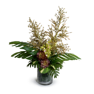 Palm Fruit & Cymbidium Tropical Arrangement Leaf-It 42"H