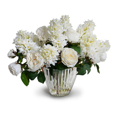 Roses & Hyacinth Arrangement in Crystal Vase 19"H