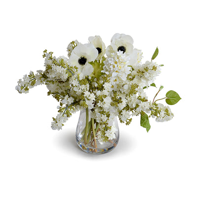 Mixed White Flowers in Glass 16"H