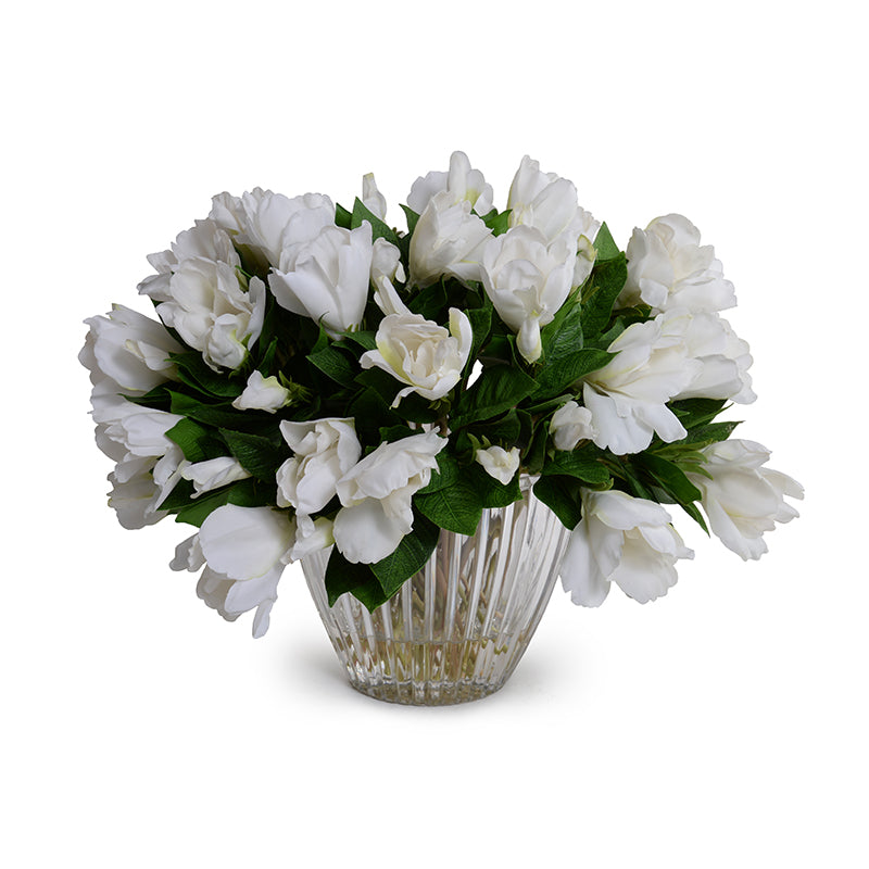 Gardenia Natural Touch Bouquet in Crystal Vase 13"H
