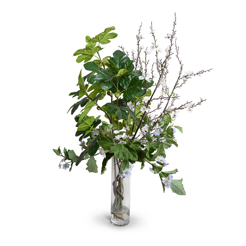 Quince, Fig branches, Eggplant Vine in Glass, 52"H