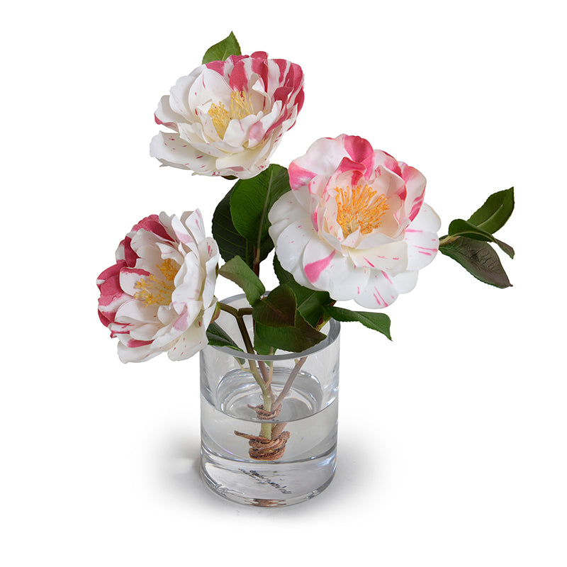 Camellia Cutting in Glass - Red-White