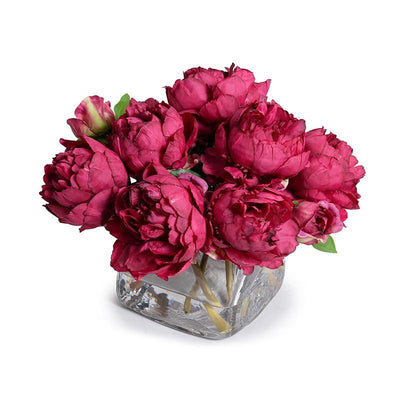 Peony Bouquet in Glass Cube 12"H