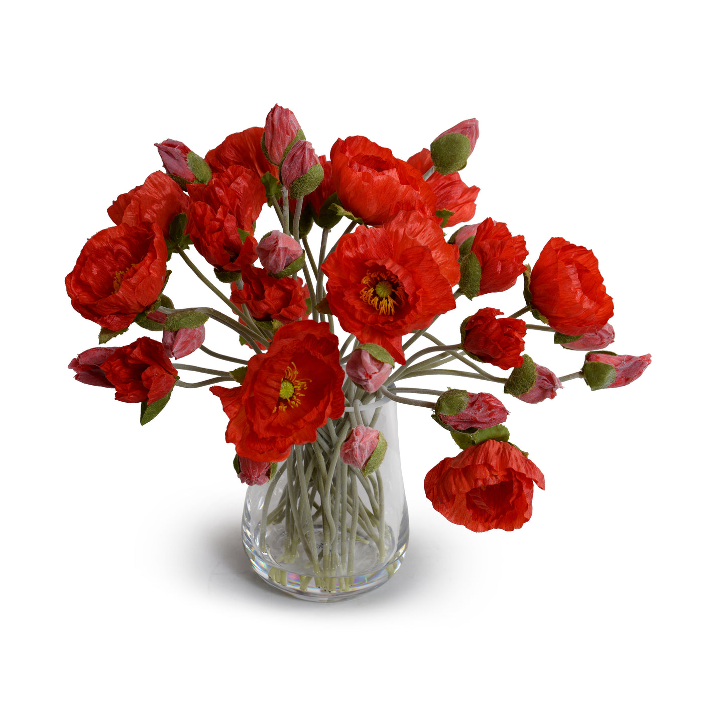 Poppy Bouquet in Glass Vase - Orange-red