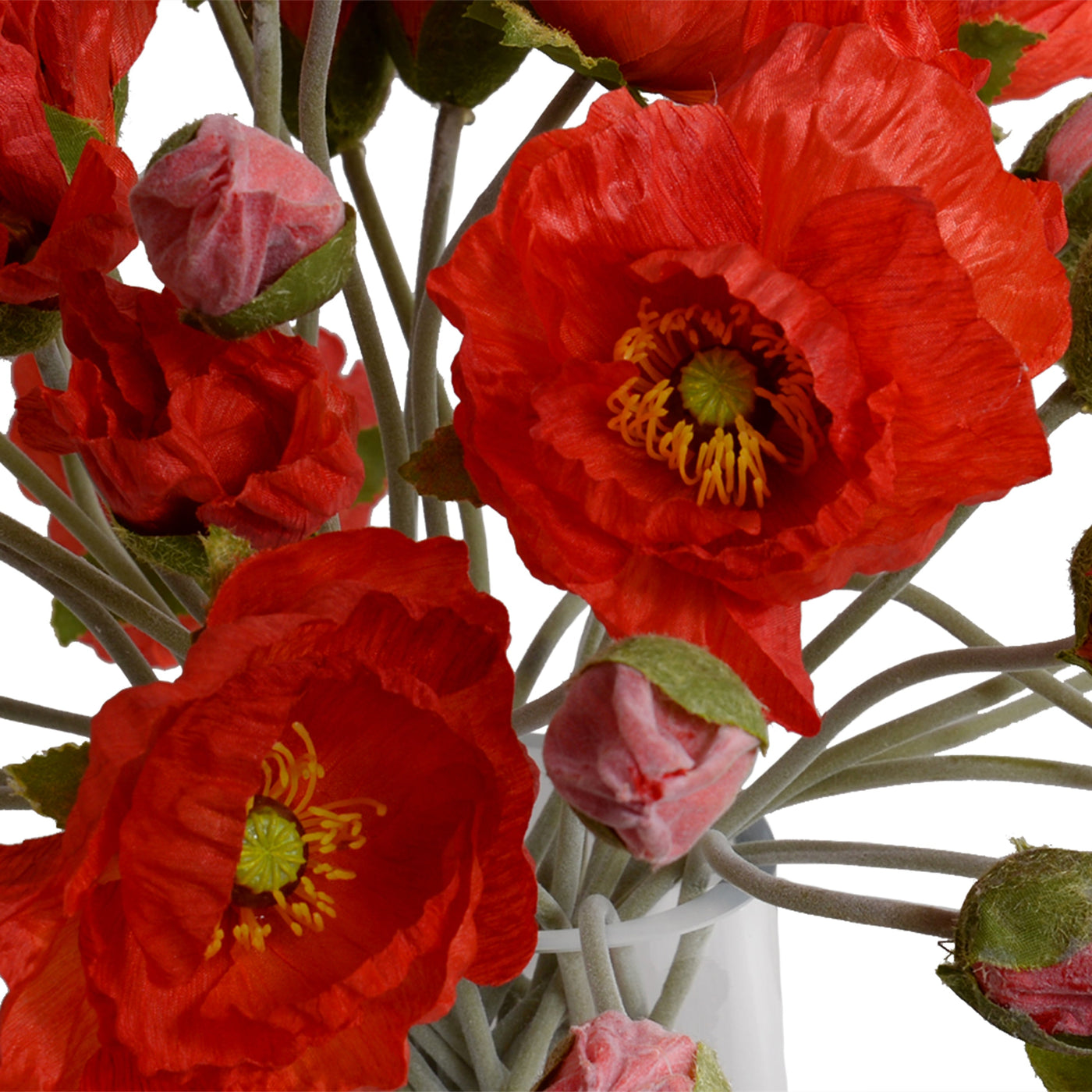 Poppy Bouquet in Glass Vase 15"H