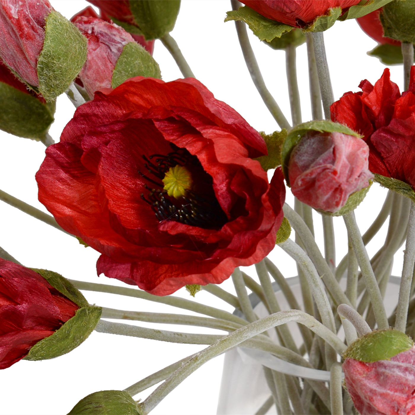 Poppy Bouquet in Glass Vase 15"H