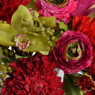 Mixed Flowers Arrangement in Glass -Red