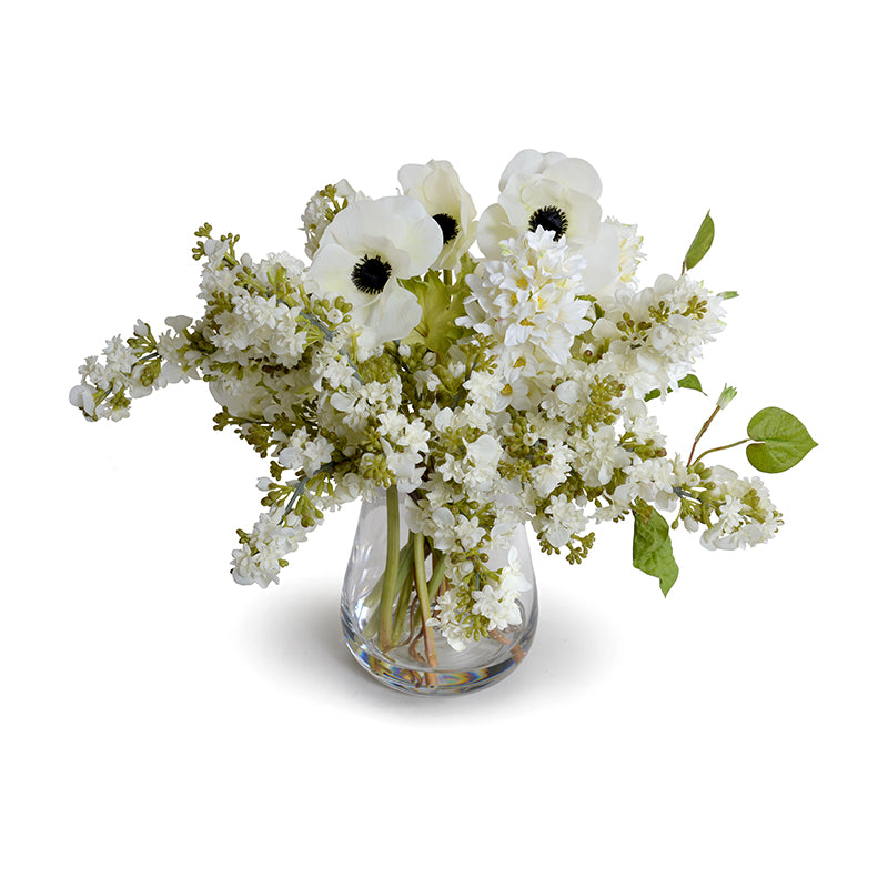 Mixed White Flowers in Glass, 16"H