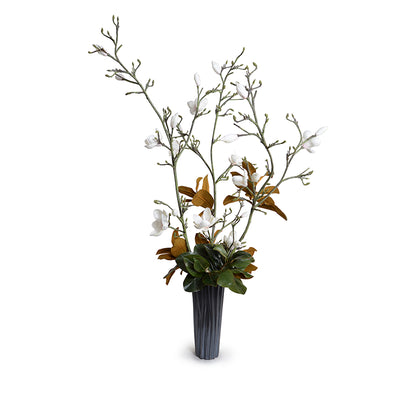 Tulip Magnolia Branches in Porcelain Vase