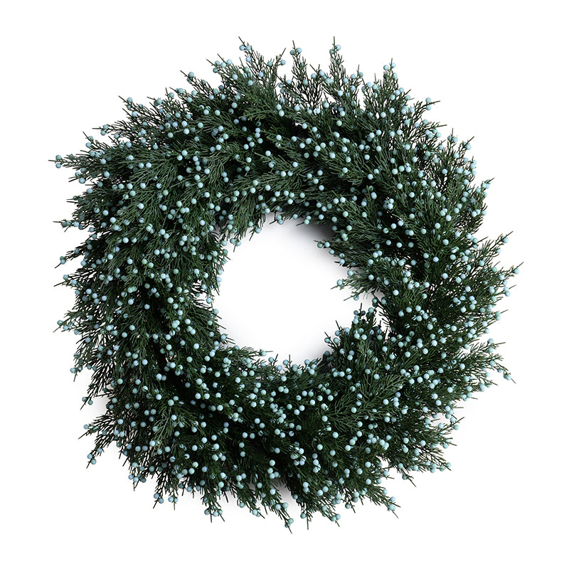 Juniper Hand-built Wreath w/Blue Berries 28"