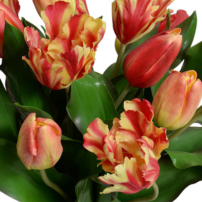 Tulip Arrangement in gray vase, 17"H - Orange-yellow