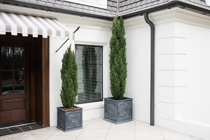 Fiberglass Decorative Cube Planter w/ Lead Finish