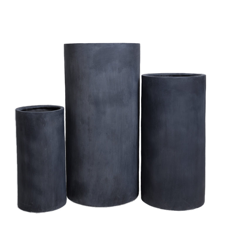 Fiberglass Cylinder Tall Planter - Gray — 12