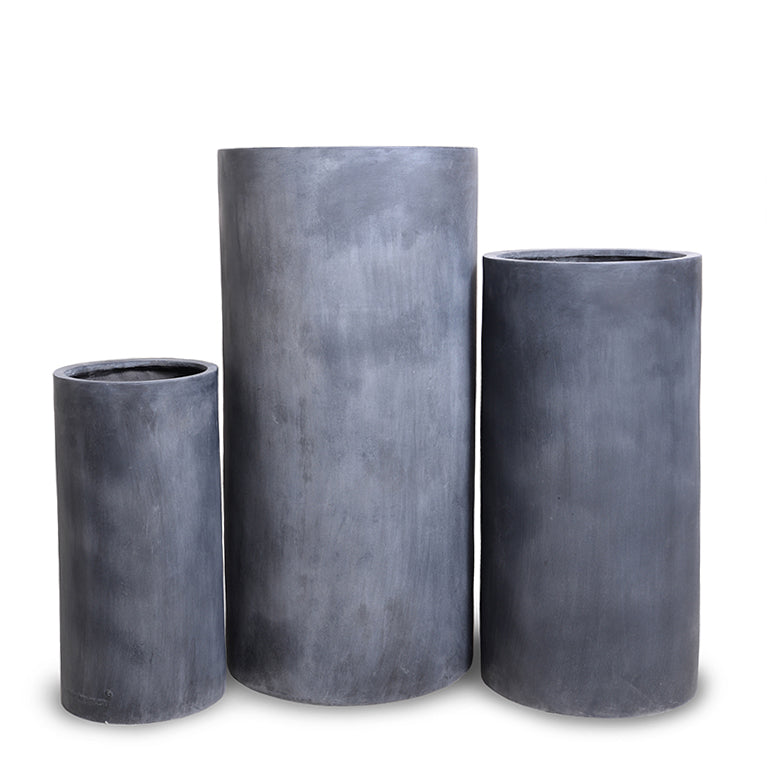 Fiberglass Cylinder Tall Planter w/ Lead Finish