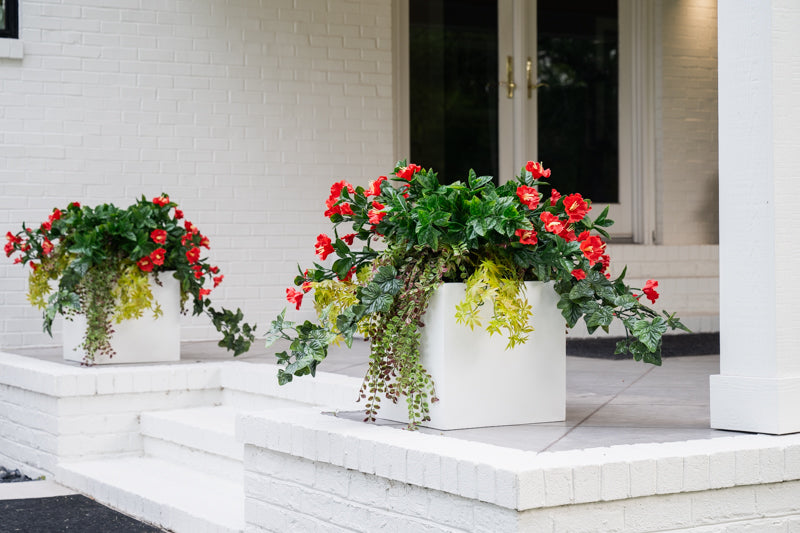 Fiberglass Cube Planter w/ White Stone Finish