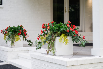 Fiberglass Cube Planter w/ White Stone Finish