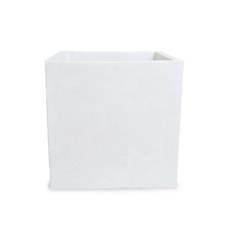Fiberglass Cube Planter w/ White Stone Finish — 16