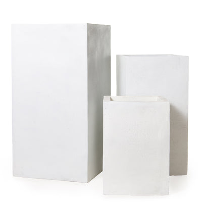 Fiberglass Column Planters w/ White Stone Finish