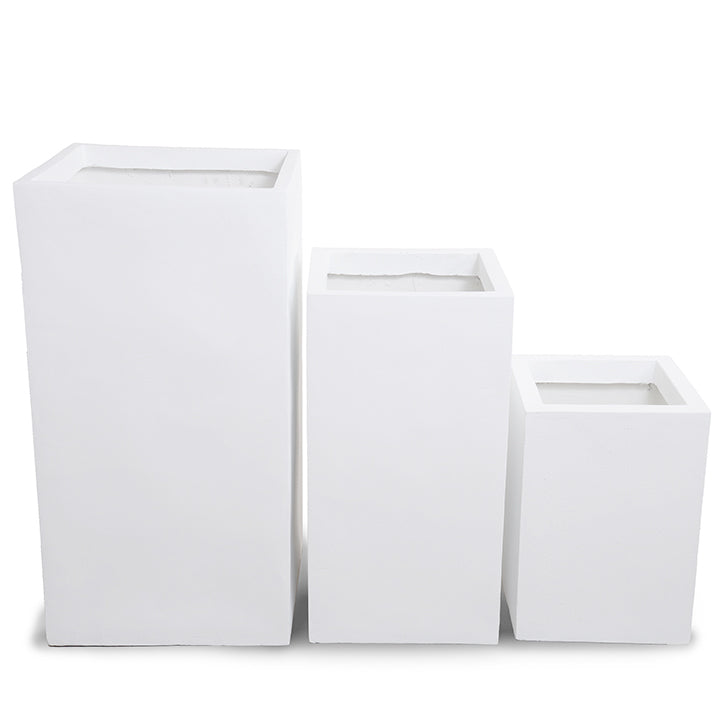 Fiberglass Column Planters w/ White Stone Finish
