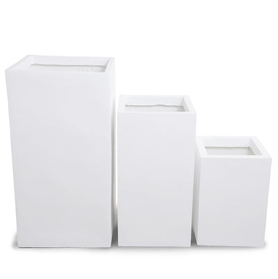 Fiberglass Column Planters w/ White Stone Finish