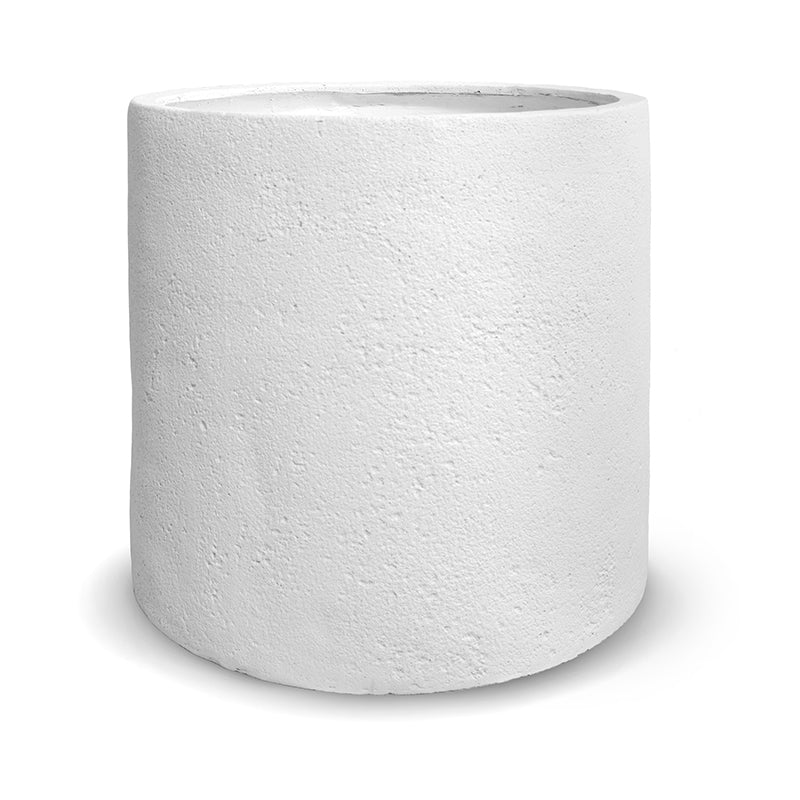 Fiberglass Cylinder Planter w/ White Stone Finish — 16