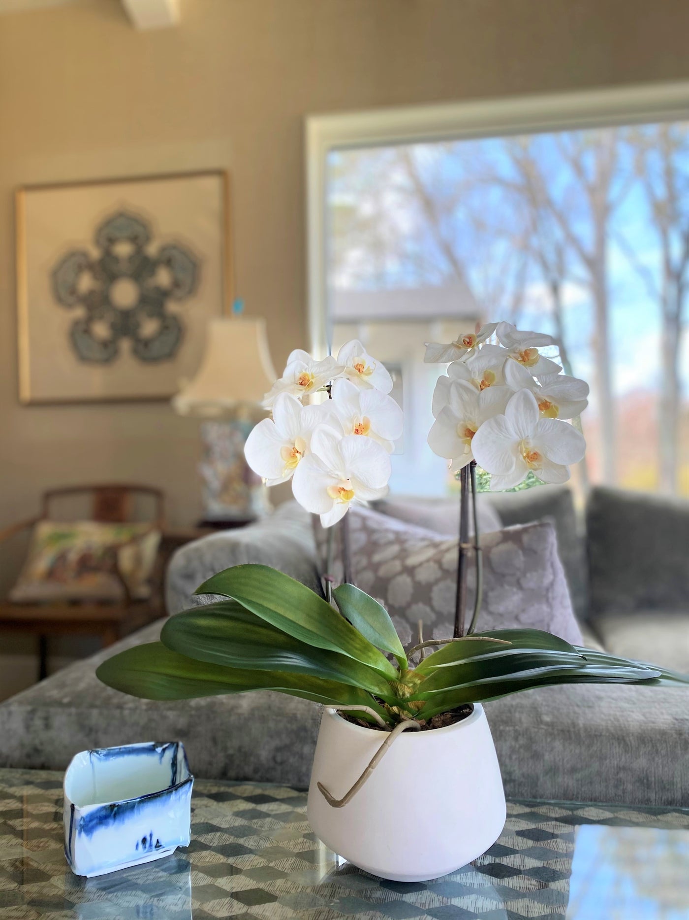 Phalaenopsis Orchid x2 in White Ceramic Vase, 18"H - White