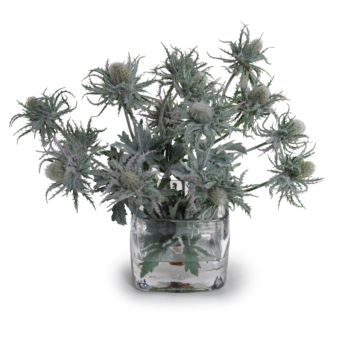 Thistle (Eryngium) Bouquet in Glass 13"H