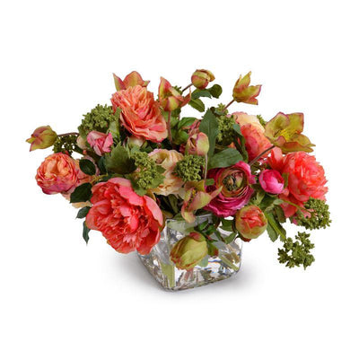 Mixed Flowers Arrangement in Glass Cube - New Growth Designs