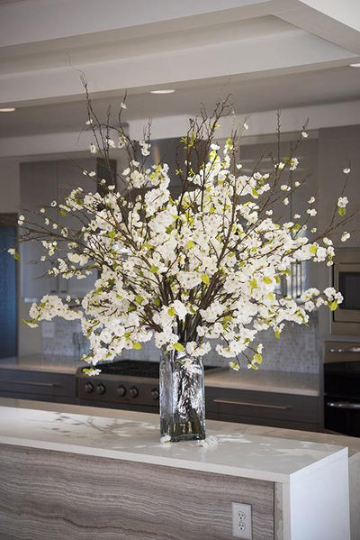 Cherry Blossom Arrangement in Glass - White - New Growth Designs