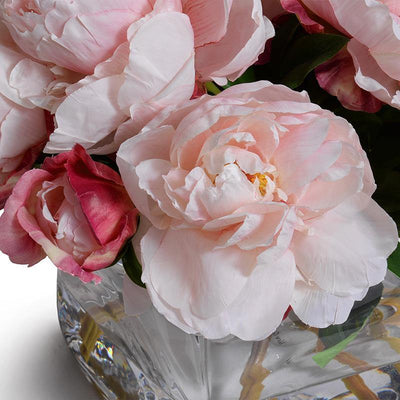 Peony Bouquet in Glass Cube (Large) - Pink - New Growth Designs