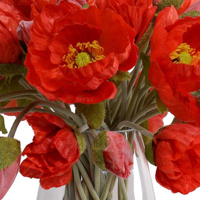 Poppy Bouquet in Glass Bucket - Orange-red - New Growth Designs