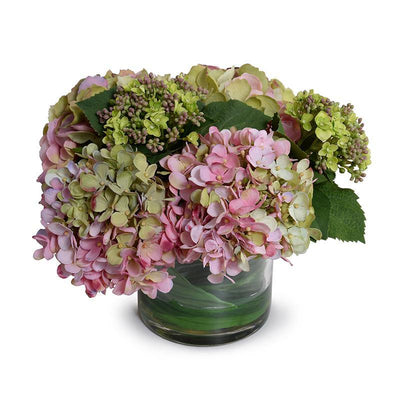 Hydrangea in Leaf Lined Glass - Pink Green - New Growth Designs