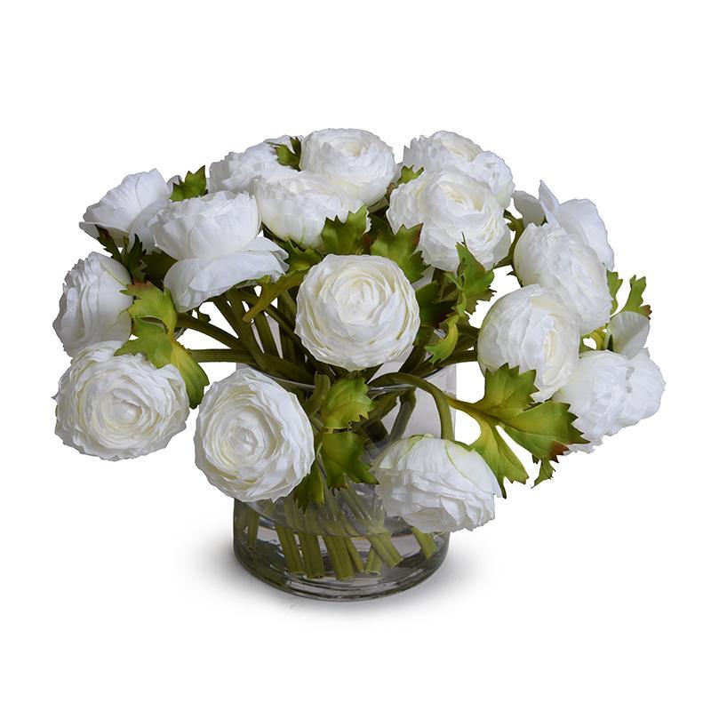 Ranunculus Bouquet in Glass - White - New Growth Designs