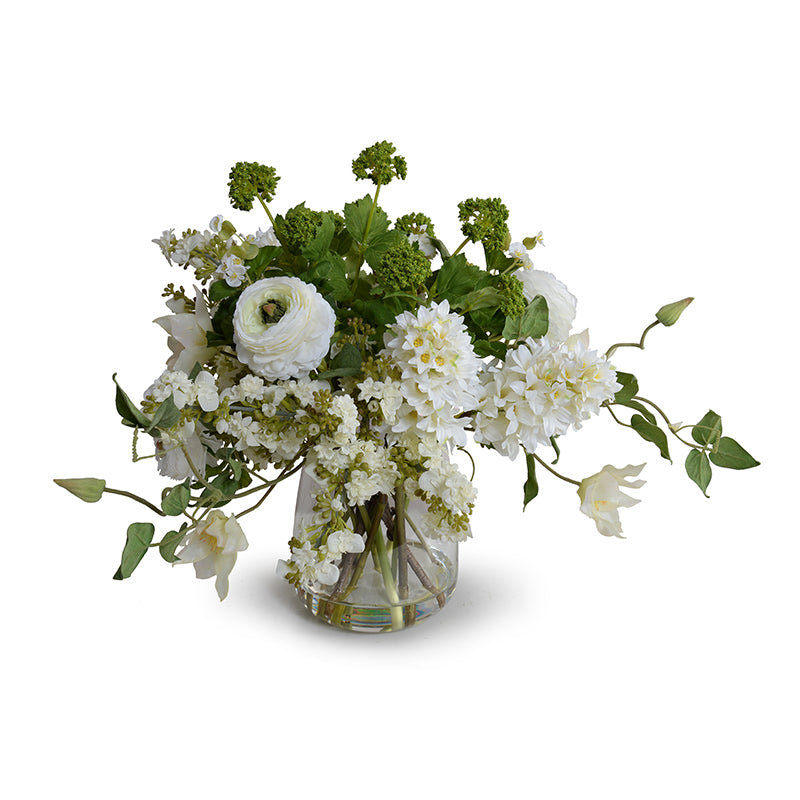 Mixed White Flowers Arrangement, 14"H