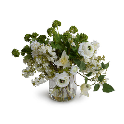 Mixed White Flowers Arrangement in Grey Vase, 14"H