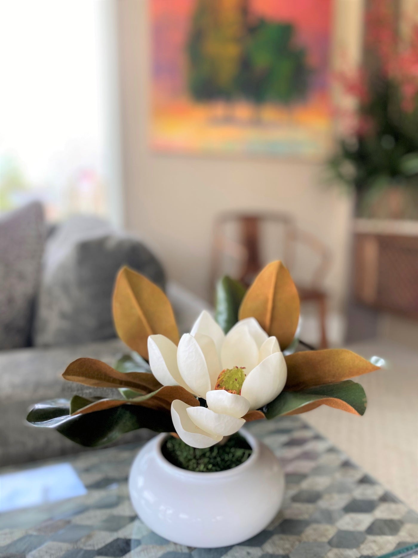 Magnolia with Bloom in Porcelain Bowl