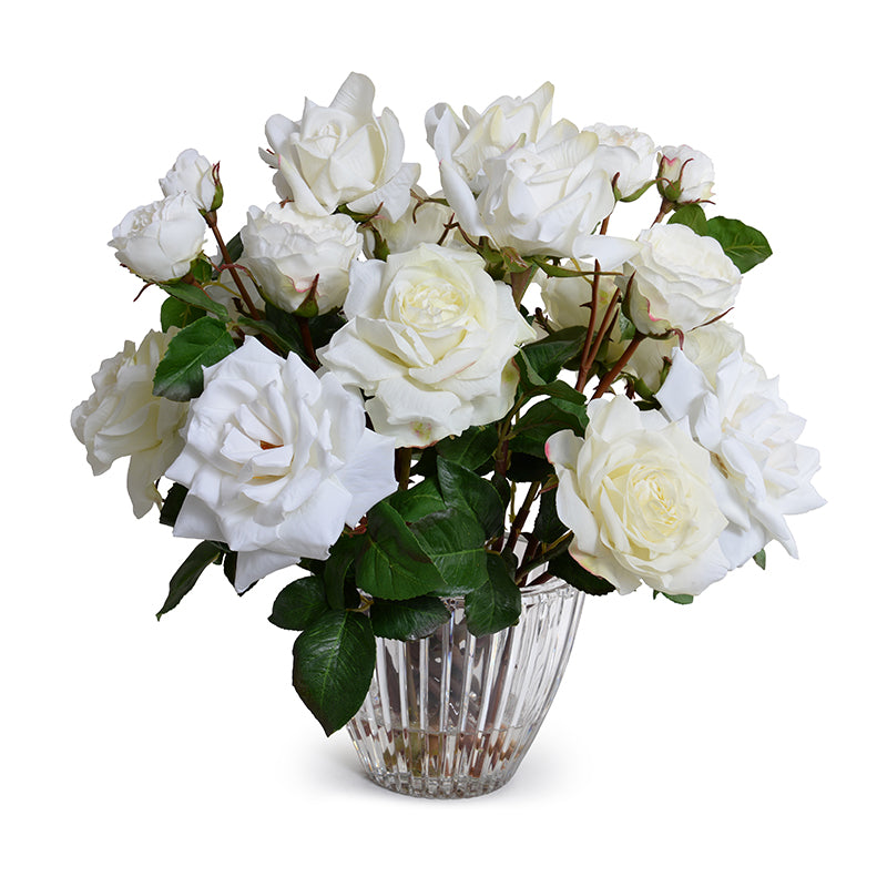 Rose Bouquet in Crystal Vase - White