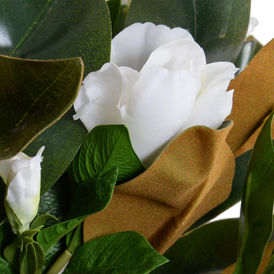 Magnolia, Gardenia Natural Touch Bouquet in Crystal Vase - White