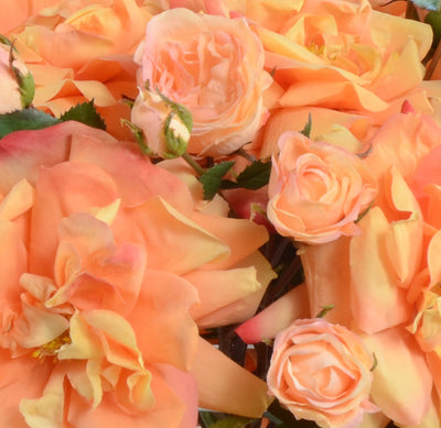 Rose Bouquet in Glass - Orange/Peach 13"H