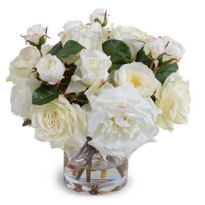 Rose Bouquet in Glass - White 12"H