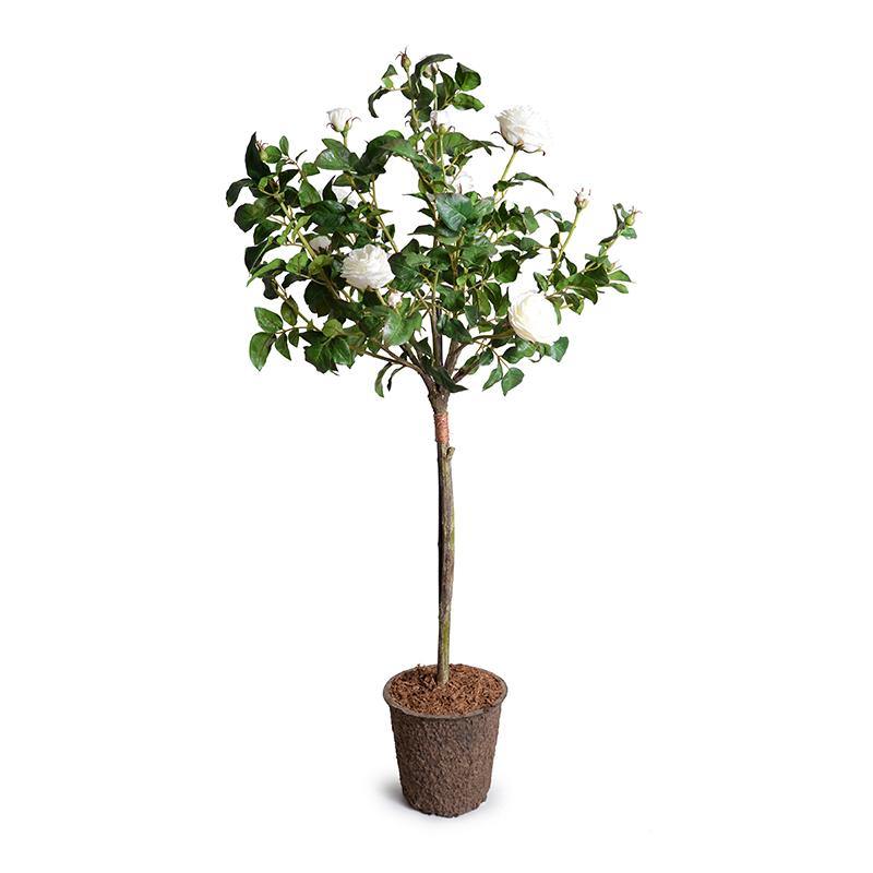 Wholesale Artificial Rose Tree Topiary with White Flowers for Indoor Decor 56 Inches Tall - New Growth Designs