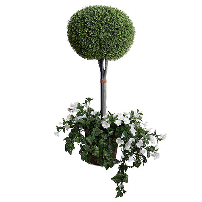 26" Boxwood Pumpkin-shaped Topiary w/flowers & vines, 64"H