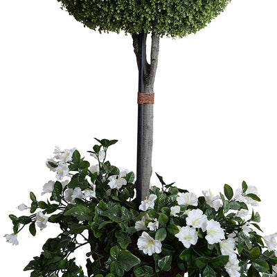Boxwood Pumpkin Topiary w/flowers, vines w/Fiberglass pot, 70"H