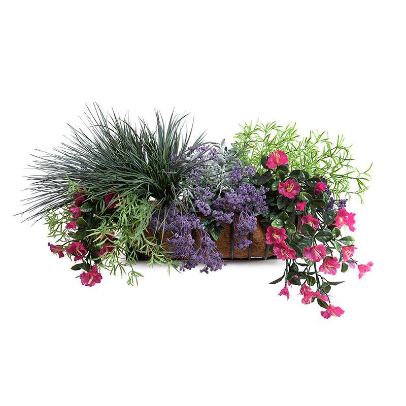 Hayrack Planter with Mixed Artificial Outdoor Flowers, Succulents and Grasses - Enduraleaf by New Growth Designs