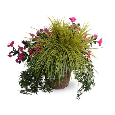 Mixed Arrangement with Petunia and Japanese Maple in Fiberglass Planter