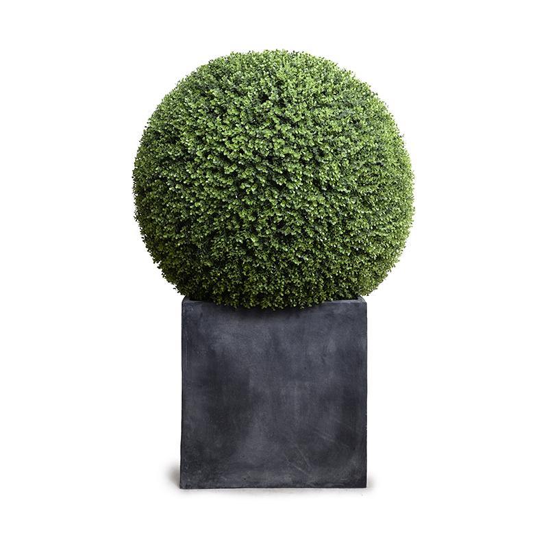 39 Inch UV Resistant Faux Topiary Boxwood Ball in Fiberglass Cube Pot - Enduraleaf by New Growth Designs