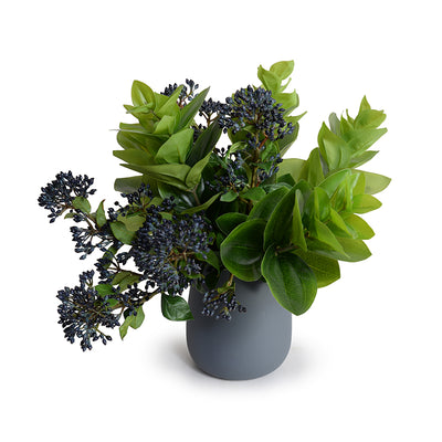 Laurel berry & Leaves in Grey Glass - Green-blue