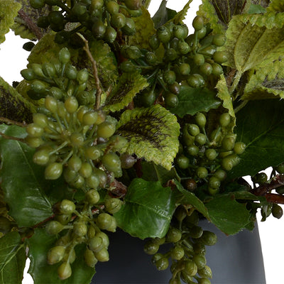 Coleus, Mahonia w/Berries in Grey Glass - Green