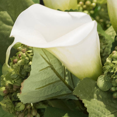 Calla Lily, Hydrangea Buds Arrangement in Gray Glass - Mixed